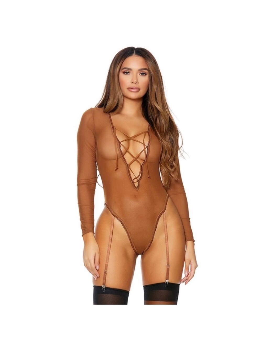 Frederick’s of Hollywood Bodysuit S Sheer Tan